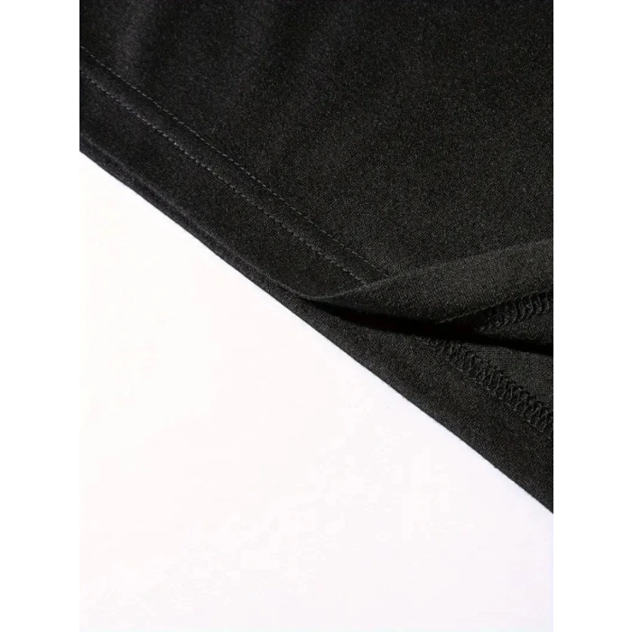 Biçomi Baskılı Oversize Bisiklet Yaka T-shirt - Siyah