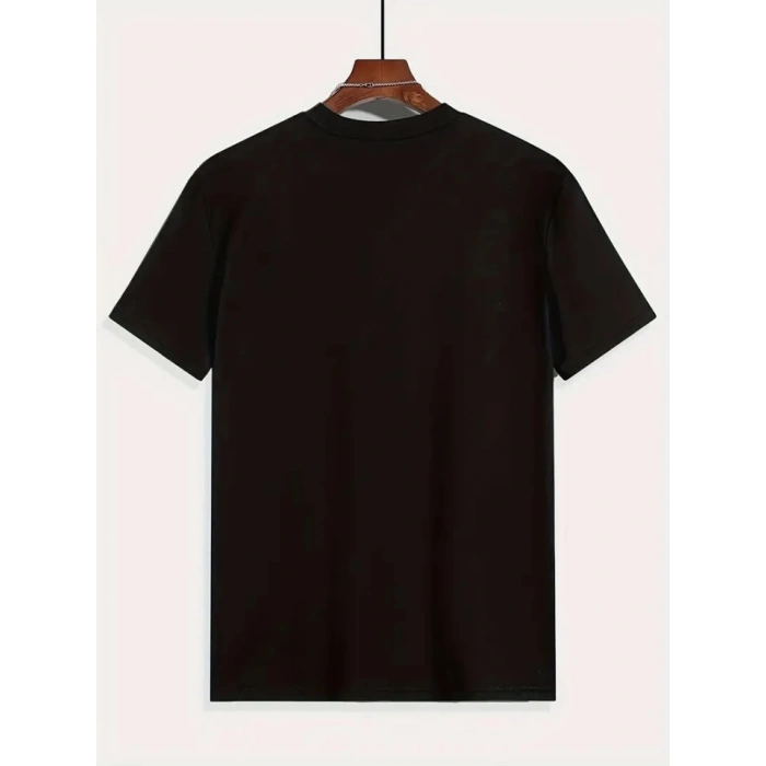 Biçomi Baskılı Oversize Bisiklet Yaka T-shirt - Siyah