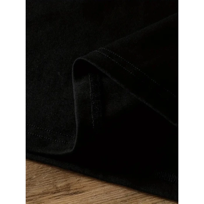 Biçomi Baskılı Oversize Bisiklet Yaka T-shirt - Siyah