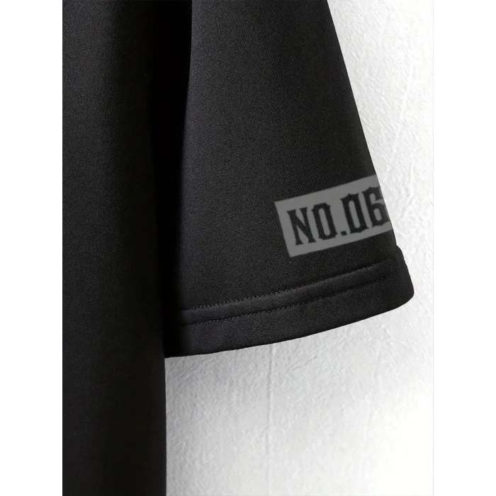 Biçomi Baskılı Oversize Bisiklet Yaka T-shirt - Siyah
