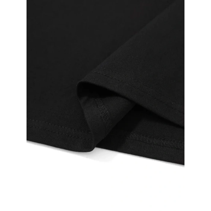 Biçomi Baskılı Oversize Bisiklet Yaka T-shirt - Siyah