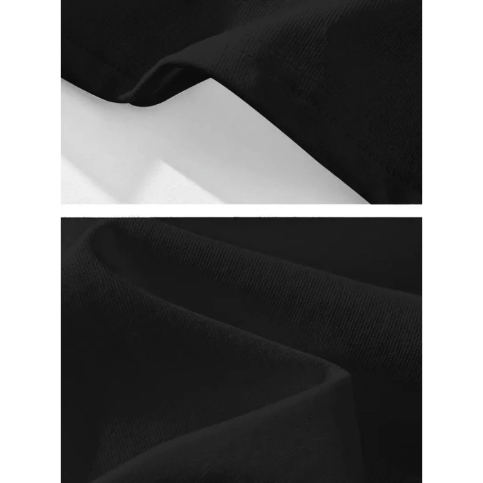 Biçomi Baskılı Oversize Bisiklet Yaka T-shirt - Siyah
