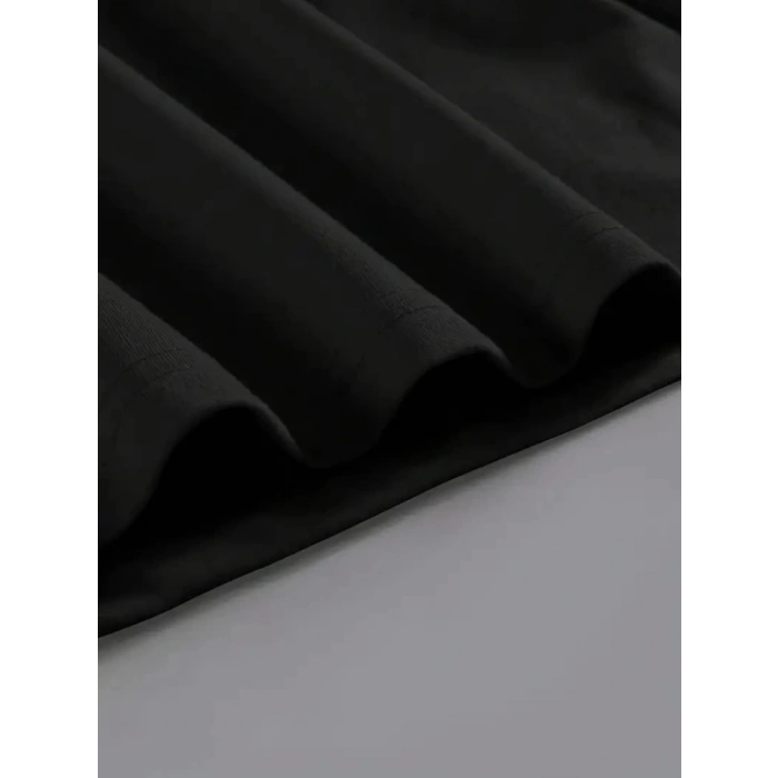Biçomi Baskılı Oversize Bisiklet Yaka T-shirt - Siyah