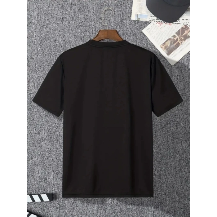 Biçomi Baskılı Oversize Bisiklet Yaka T-shirt - Siyah