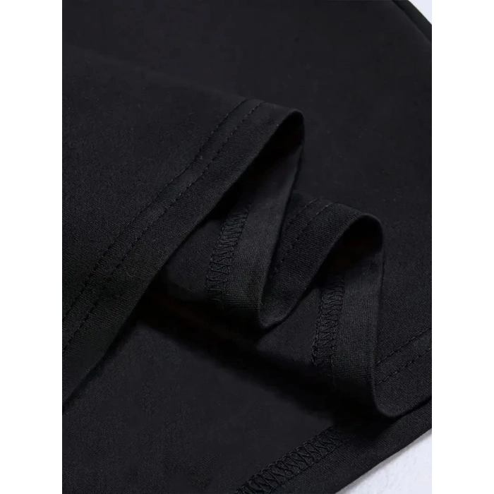 Biçomi Baskılı Oversize Bisiklet Yaka T-shirt - Siyah
