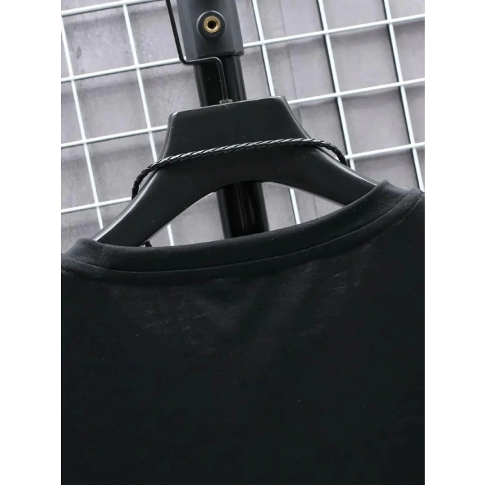Biçomi Baskılı Oversize Bisiklet Yaka T-shirt - Siyah