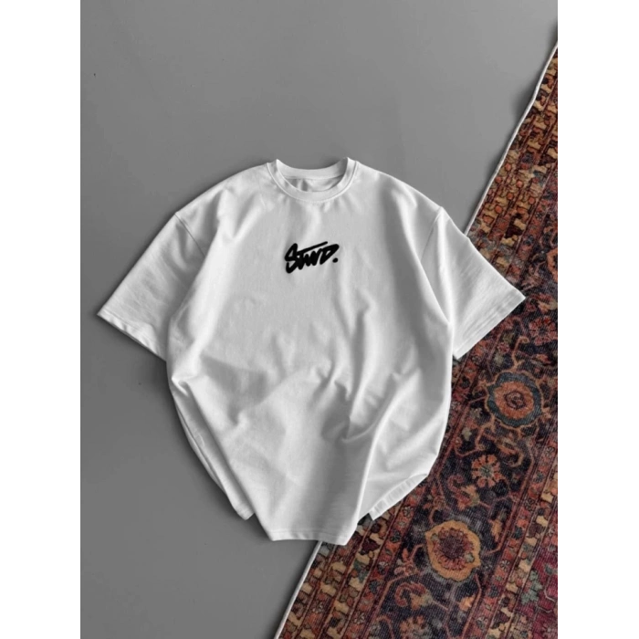 Biçomi Baskılı Oversize T-shirt - Beyaz