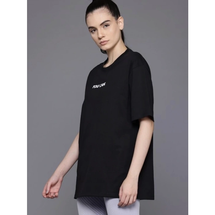 Biçomi Baskılı Oversize T-shirt - Siyah