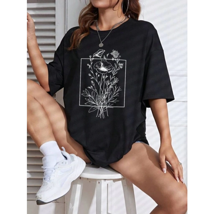 Biçomi Baskılı T-shirt - Siyah