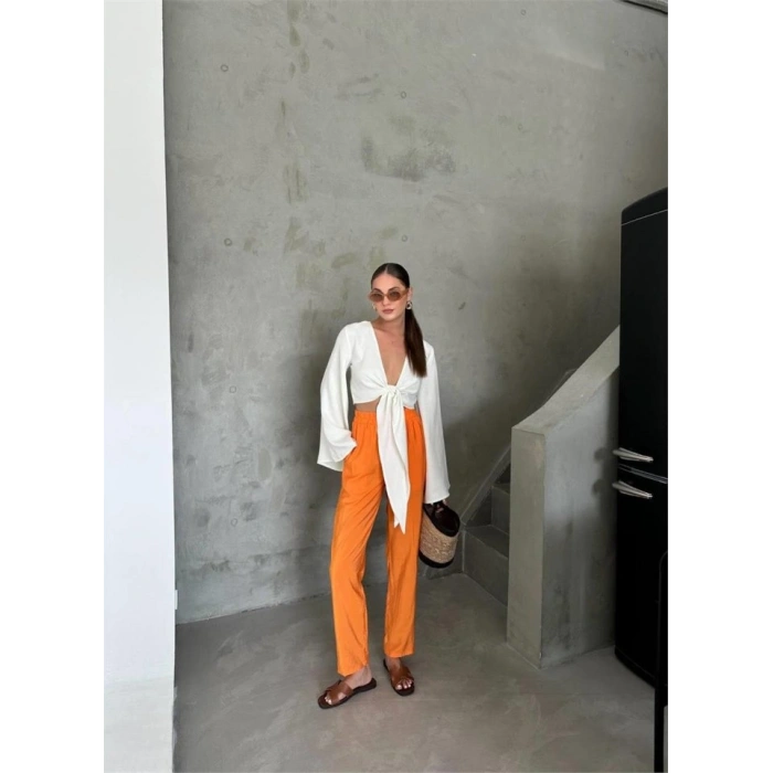 Biçomi BEL LASTİK DETAYLI MODAL KUMAŞ PANTOLON - Orange