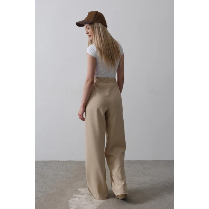 Biçomi Beli Yarım Lastikli Palazzo Pantolon - Camel