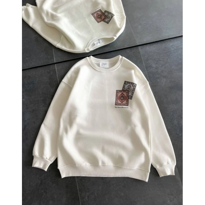 Biçomi Bisiklet Yaka Baskılı SweatShirt - Beyaz