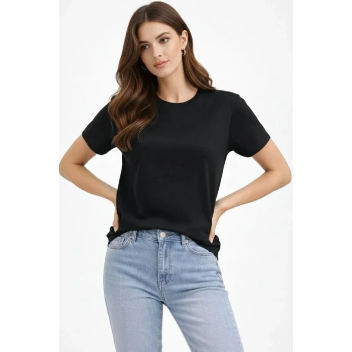 Biçomi Bisiklet Yaka Tişört Regular Kalıp Basic Pamuklu Günlük Kullanım T-shirt - Siyah