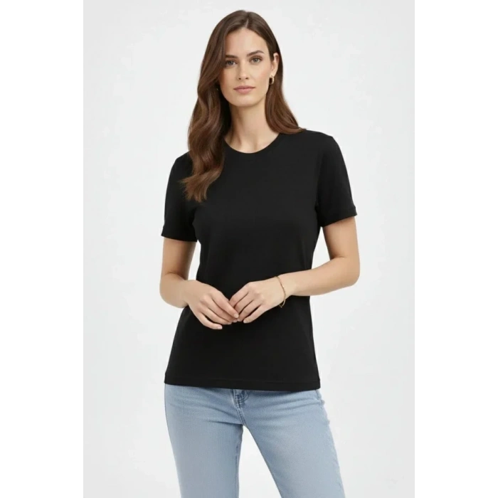 Biçomi Bisiklet Yaka Tişört Regular Kalıp Basic Pamuklu Günlük Kullanım T-shirt - Siyah