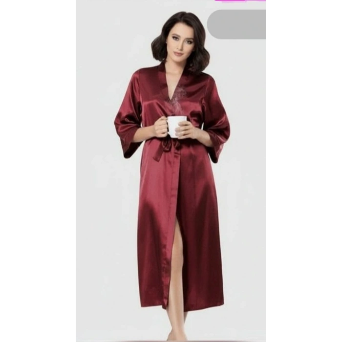 Bicomi Bordo Uzun Saten Sabahlık