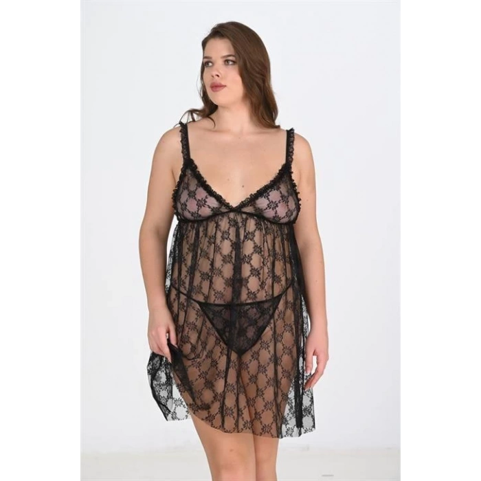 Bicomi Büyük Beden Siyah Gecelik 3041