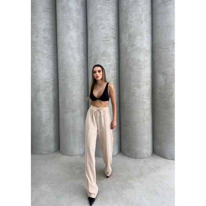 BİÇOMİ Çımalı keten pantolon