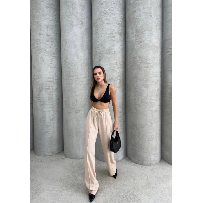 BİÇOMİ Çımalı keten pantolon