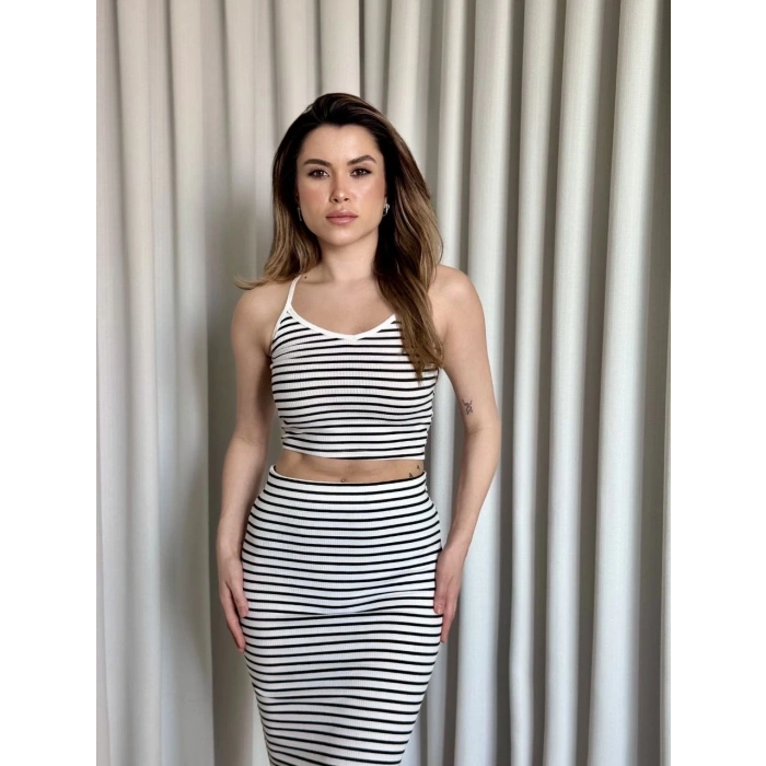 BİÇOMİ Çizgili etek crop takım