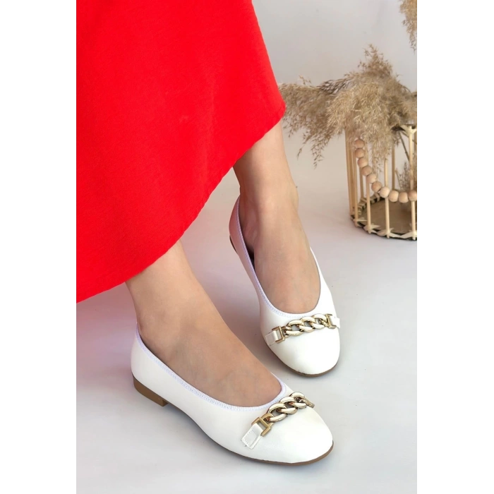 BİÇOMİ Cleo Beyaz Cilt Babet Ayakkabı