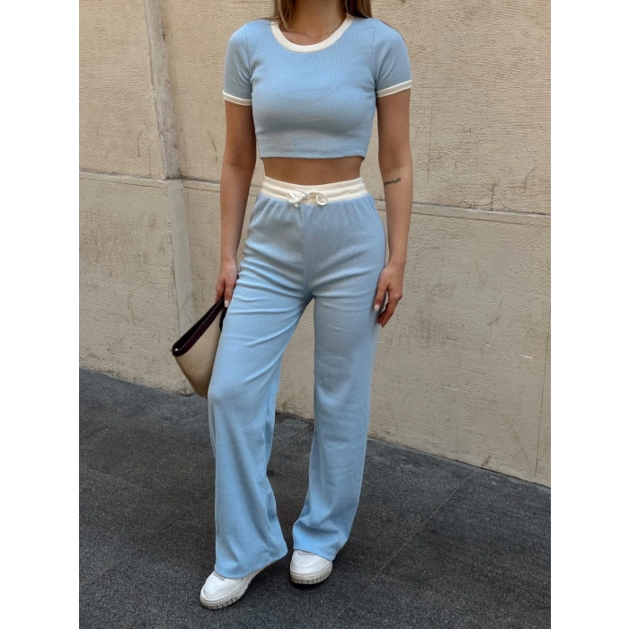 BİÇOMİ Crop pantolon biyeli takım mavi