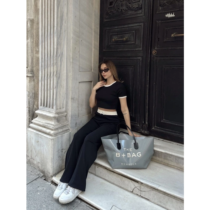 BİÇOMİ Crop pantolon biyeli takım siyah