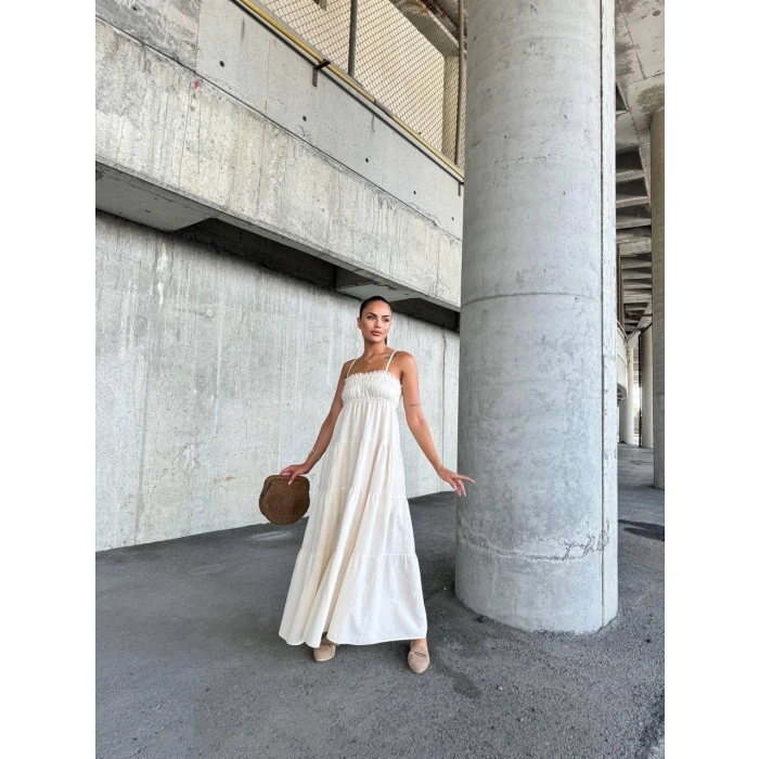 BİÇOMİ Dantelli askılı keten elbise s4310