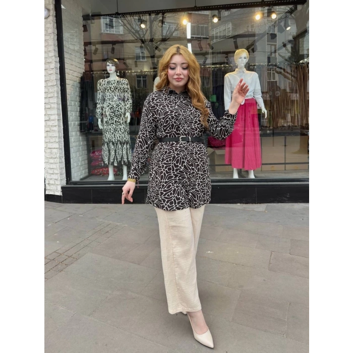 BİÇOMİ Desenli tunik gömlek