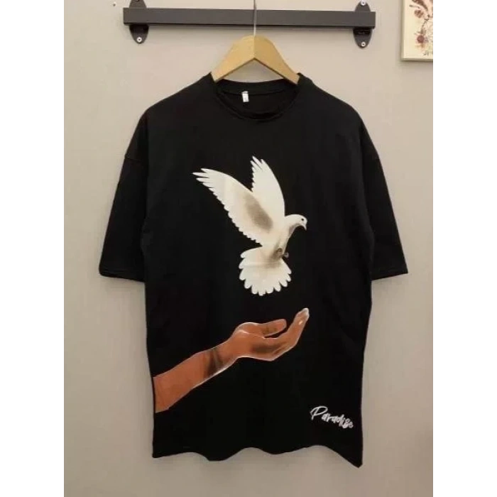 Biçomi Dijital Baskılı T-Shirt - Siyah