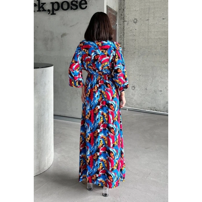 BİÇOMİ Dokuma baskılı yarasa kol elbise s8124