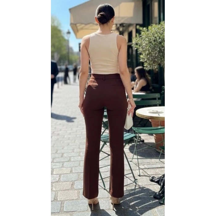 BİÇOMİ Düğmeli Palazzo pantolon kahve