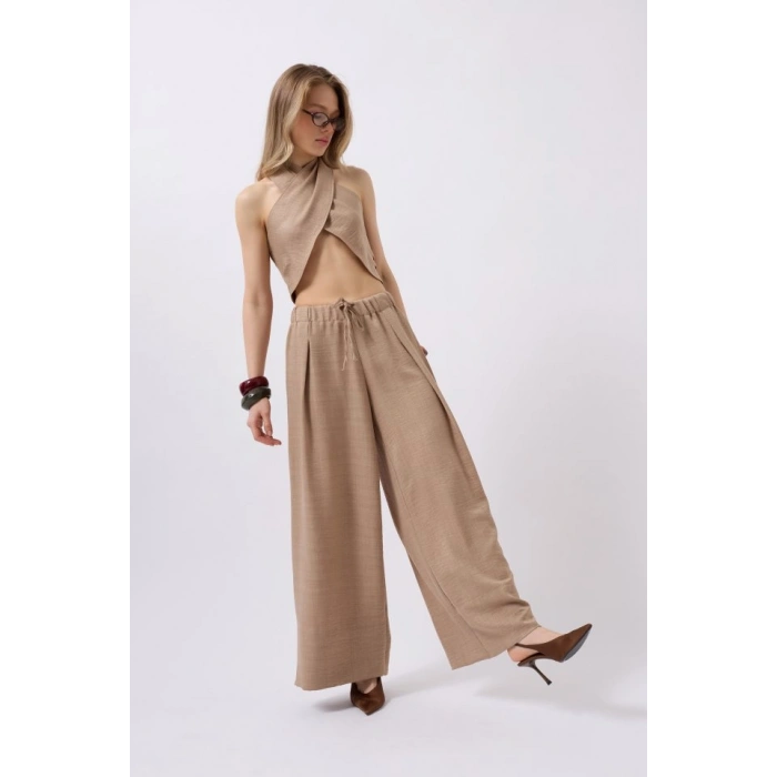 Biçomi Düşük Bel Oversize Keten Pantolon