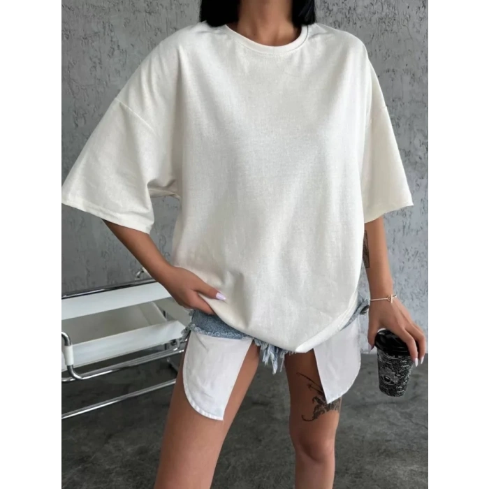 Biçomi Düz Biskilet Yaka  T-shirt - Beyaz