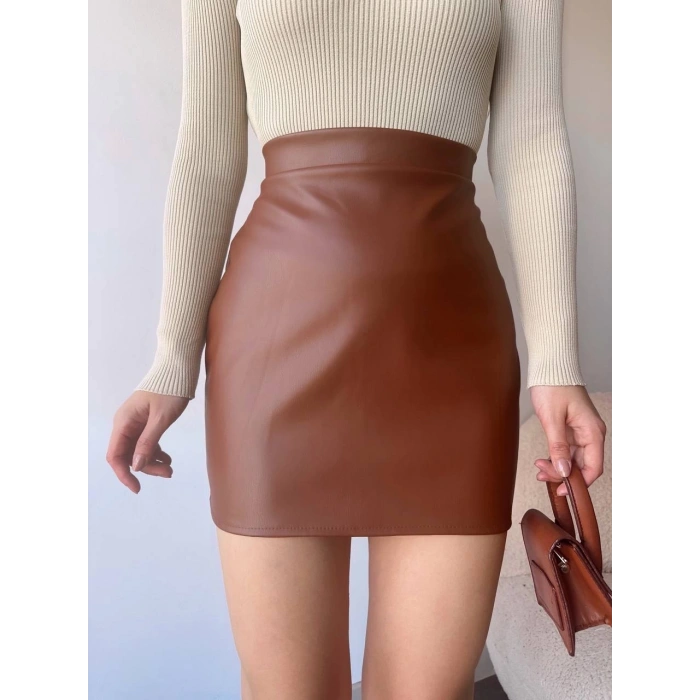 BİÇOMİ Düz deri etek taba h24468