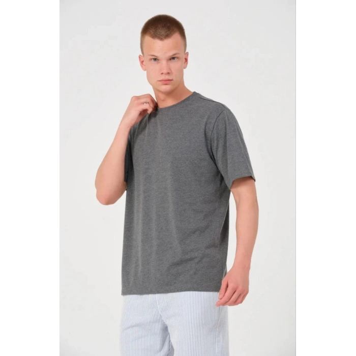 Biçomi Erkek 24/1 Düz A Kalite Oversize T-shirt - Antrasit
