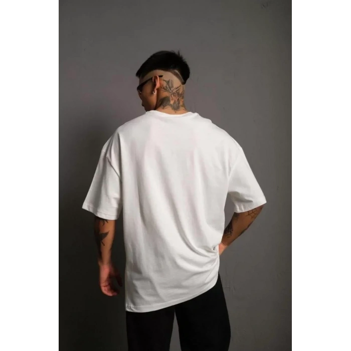 Biçomi Erkek 24/1 Düz A Kalite Oversize T-shirt - Beyaz