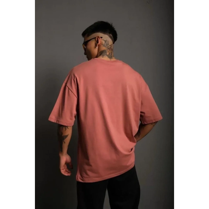 Biçomi Erkek 24/1 Düz A Kalite Oversize T-shirt - Gül Kurusu