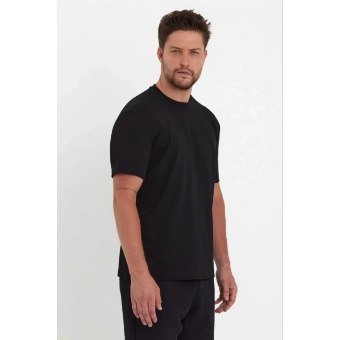 Biçomi Erkek 24/1 Düz A Kalite Oversize T-shirt - Siyah