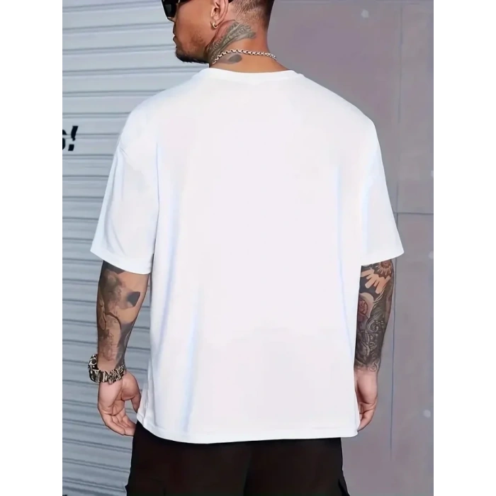 Biçomi Erkek Baskılı Bisiklet Yaka Erkek T-shirt - Beyaz