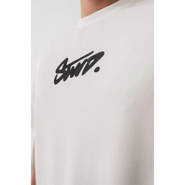 Biçomi Erkek Baskılı Oversize T-shirt - Beyaz