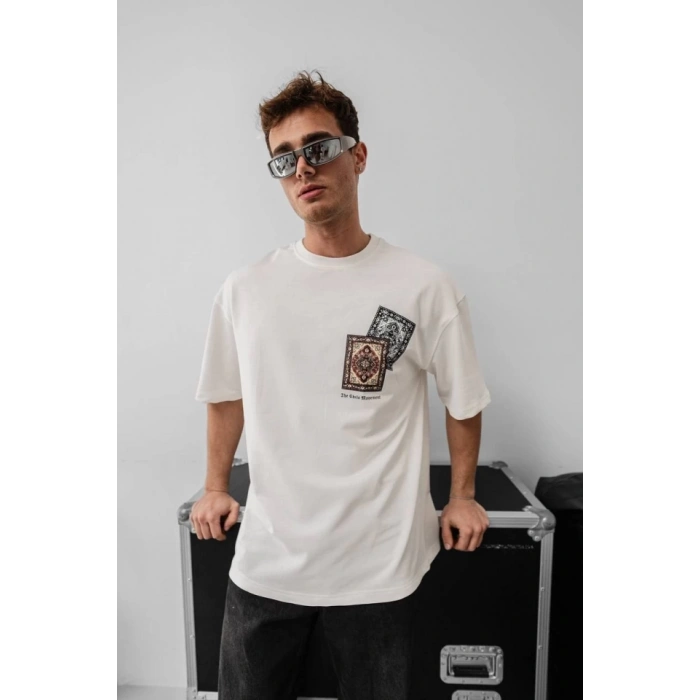 Biçomi Erkek Baskılı Oversize T-shirt - Beyaz