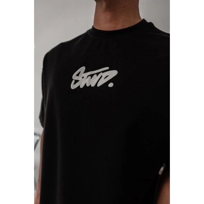 Biçomi Erkek Baskılı Oversize T-shirt - Siyah