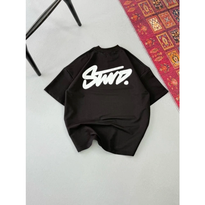 Biçomi Erkek Baskılı Oversize T-shirt - Siyah