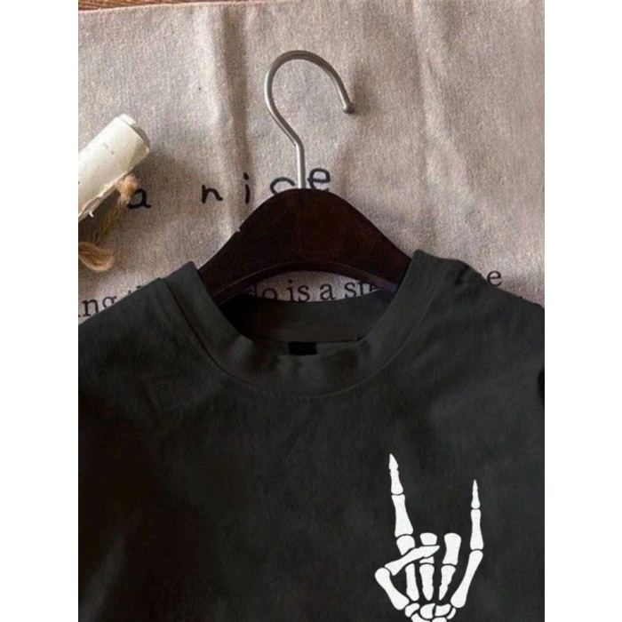 Biçomi Erkek Baskılı Oversize T-shirt - Siyah