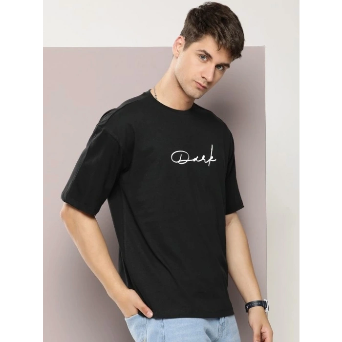 Biçomi Erkek Baskılı Oversize T-shirt - Siyah