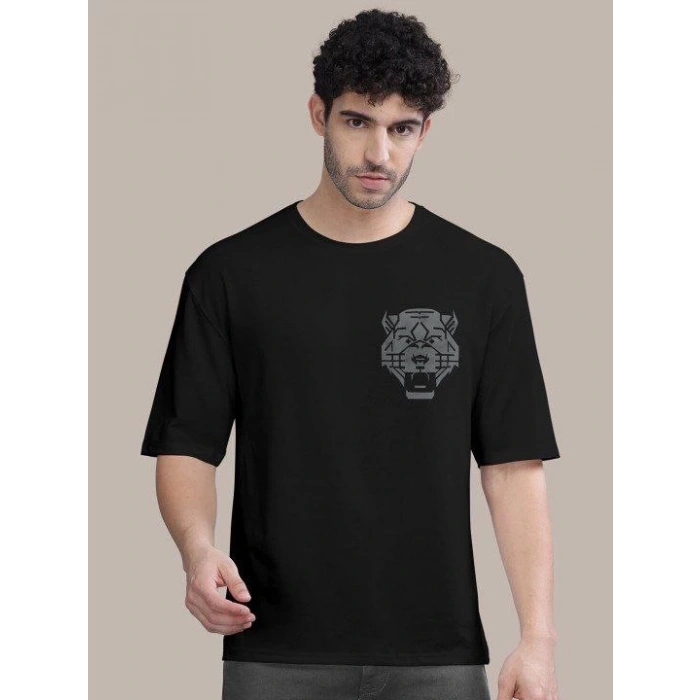 Biçomi Erkek Baskılı Oversize T-shirt - Siyah