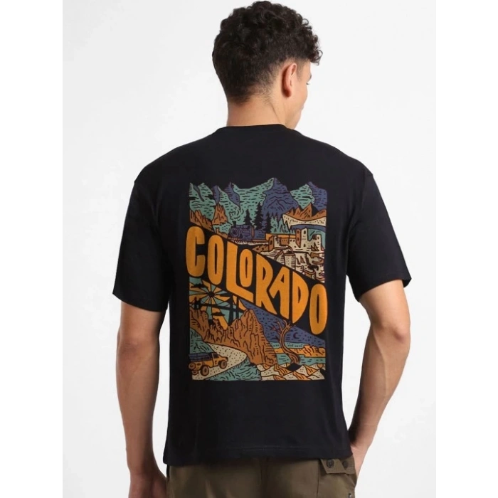 Biçomi Erkek Baskılı Oversize T-shirt - Siyah