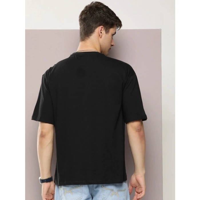 Biçomi Erkek Baskılı Oversize T-shirt - Siyah