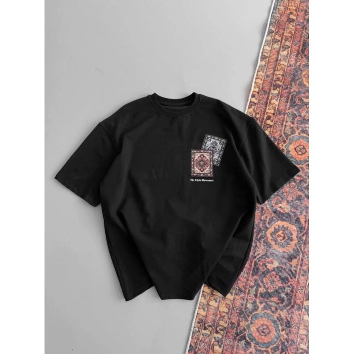 Biçomi Erkek Baskılı Oversize T-shirt - Siyah
