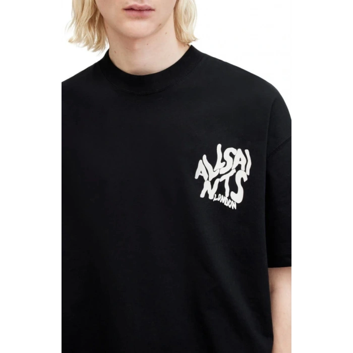 Biçomi Erkek Baskılı Oversize T-shirt - Siyah